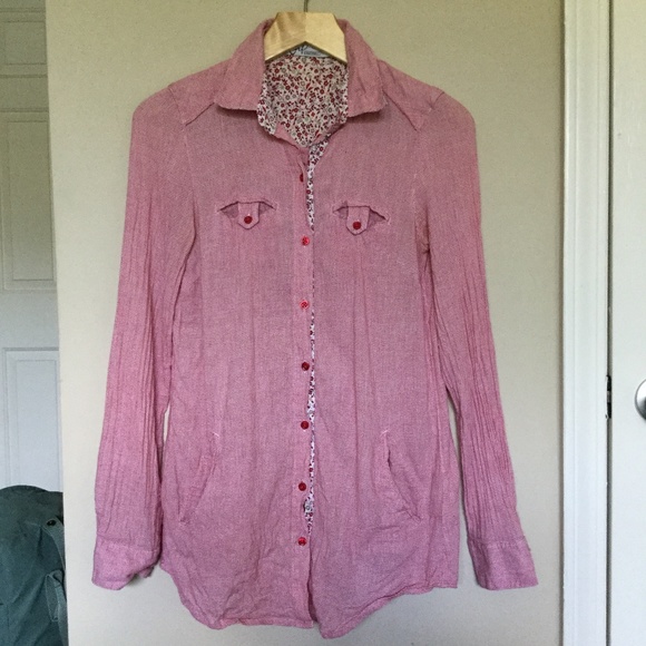 Zara Longsleeve Button-down Red Tunic With Pockets - Picture 8 of 15